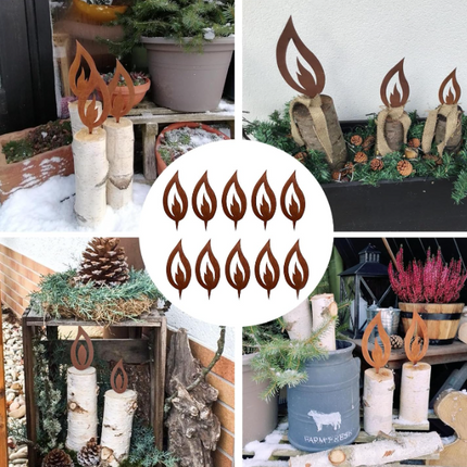 Set of 10 Rust-Effect Christmas Tree Candles – 10cm Garden Holiday Decorations