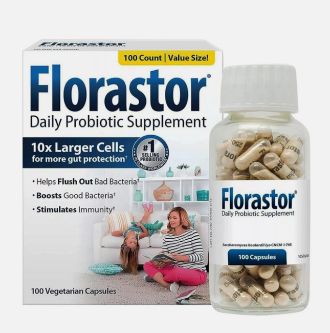 Florastor 250 mg Daily Probiotic Supplement - 100 Vegetarian Capsules Free Shipping