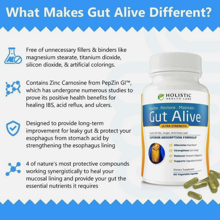 Gut Alive For Restoring Gut Lining - All Natural Support 60 Count