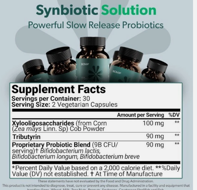 Bioma Probiotics for Digestive Health | 3-in-1 Gut Health Formula | 60 Capsules Free Shipping