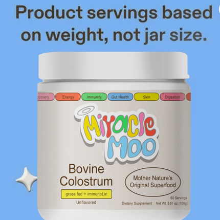 Miracle Moo Mother Natures Bovine Colostrum grassfed+ immunolin Supplement 60 SV