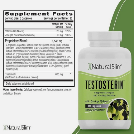 NaturalSlim Testosterin Men's Multivitamins Testosterone Booster | 180 capsules Free Shipping