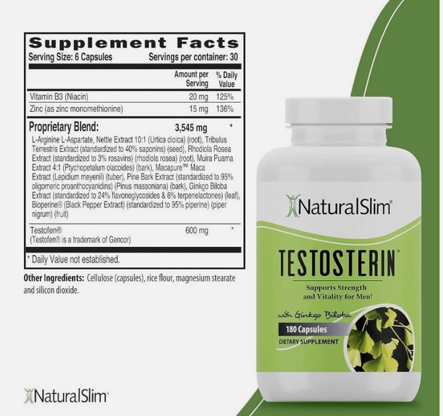 NaturalSlim Testosterin Men's Multivitamins Testosterone Booster | 180 capsules Free Shipping