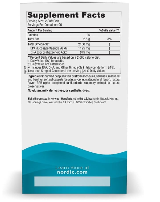 Nordic Naturals Ultimate Omega 2X, Lemon Flavor - 180 Soft Gels - 2150 mg Omega-3 - High-Potency Fish Oil with EPA & DHA - Promotes Brain & Heart Health - Non-GMO - 90 Servings