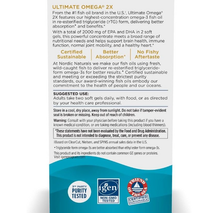 Nordic Naturals Ultimate Omega 2X, Lemon Flavor - 180 Soft Gels - 2150 mg Omega-3 - High-Potency Fish Oil with EPA & DHA - Promotes Brain & Heart Health - Non-GMO - 90 Servings