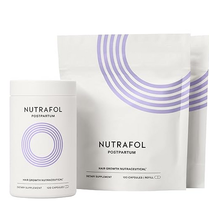 Nutrafol Postpartum Hair Growth Supplements, Clinically Tested for Visibly Thicker Hair and Less Shedding, Breastfeeding-friendly - 1 Month Supply