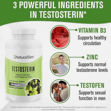 NaturalSlim Testosterin Men's Multivitamins Testosterone Booster | 180 capsules Free Shipping