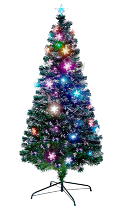Juegoal 6ft Fiber Optic Christmas Tree – Color-Changing LED Lights, Snowflakes, Star Top & Metal Stand
