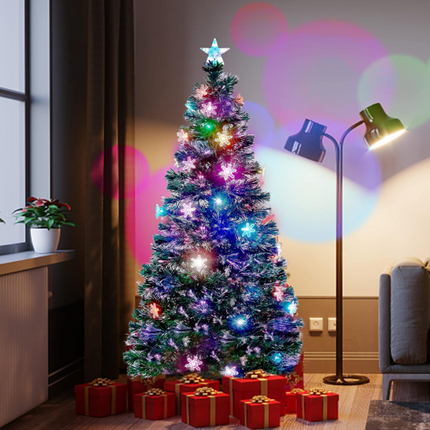 Juegoal 6ft Fiber Optic Christmas Tree – Color-Changing LED Lights, Snowflakes, Star Top & Metal Stand