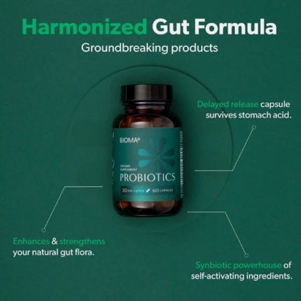 Bioma Probiotics for Digestive Health | 3-in-1 Gut Health Formula | 60 Capsules Free Shipping